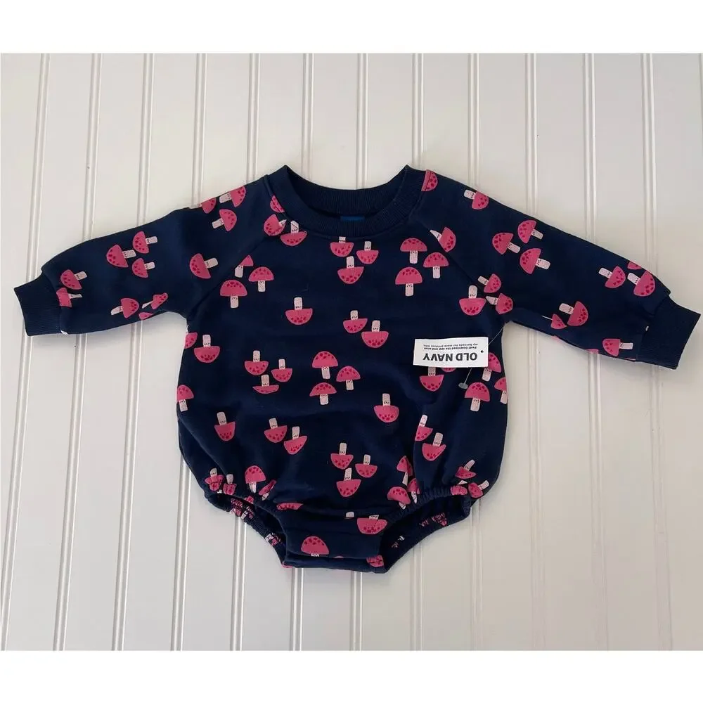 NWT Old Navy Mushrooms Sweatshirt Bodysuit‎ Gift Nursery Girls 3/6 Months